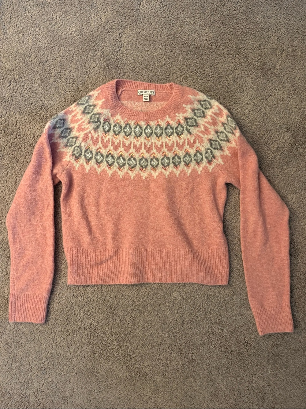 Crewcuts Rose Pink Fair Isle Crewneck Sweater